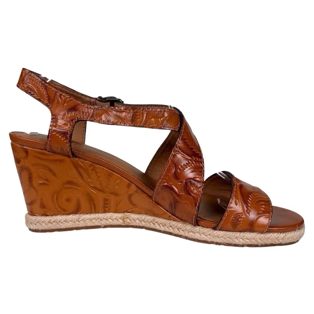 Patricia Nash Rafa Tooled Leather Espadrille Wedge Sandals Whiskey Size 10